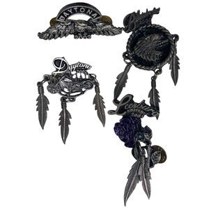 Lot Of 4 Vintage Pewter Biker Rally Pins